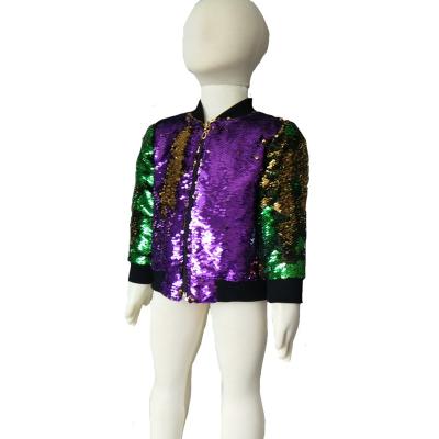 China Sequin Kids Winter Jackets Mardi Gras Purple Gold Jackets Reversible Reversible Coats for sale