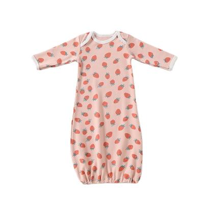 China Long sleeve Newborn Print Strawberry Baby Knit Cotton Long Sleeve Gown Unisex Clothes O-neck Baby Sleepersuits Beaine for sale