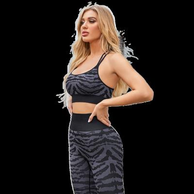 China Good Quality QUICK DRY Women Tie Dye Leopard Print Waist High 2 Piece Fitness Bra And Pants Sets Workout Pants Yoga Gaiters Gym Sport Wear for sale