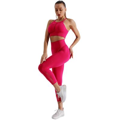 China Breathable Gym Set Woman Sportswear Fitness Wear Yoga 2 Piece Exercise Leggings Sets Sports Fit Seamless Strap Cross BACK BRA Cavity for sale