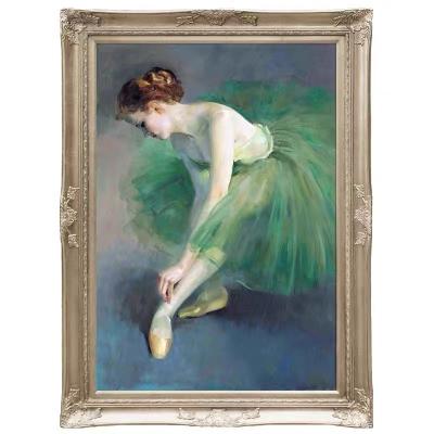 China Realistic Museum Quality Handmade Ballet Girls Wearing Green Ballet Clothes Decorate Flower Reproduction For Wall Art Decor for sale