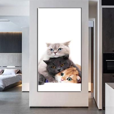 China Modern Custom Decor Cat Painting Framed Animal Canvas Art Prints Pet Painting for Living Room Wall for sale