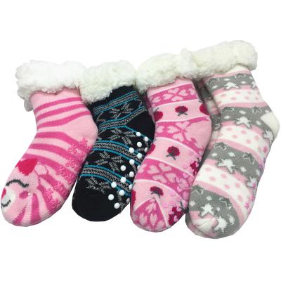 China Christmas Antibacterial Fleece Thick Warm Sleep Booties Women Girls Non Slip Mid Tube Socks Cute Fuzzy Sock Floor for sale