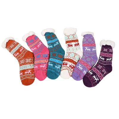 China Antibacterial Warm Winter Socks Fuzzy Thermal Socks Acrylic Knitted Socks With Fur Lining Comfortable Cable for sale