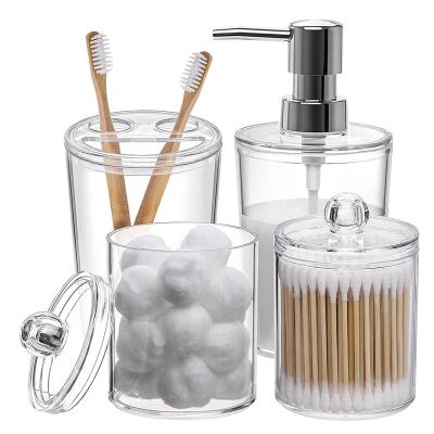 China 4 Pack Viable Qtip Holder Dispenser For Cotton Ball Cotton Swab Hand Sanitizer Toothbrush 10 Ounce Clear Apothecary Plastic Jar for sale