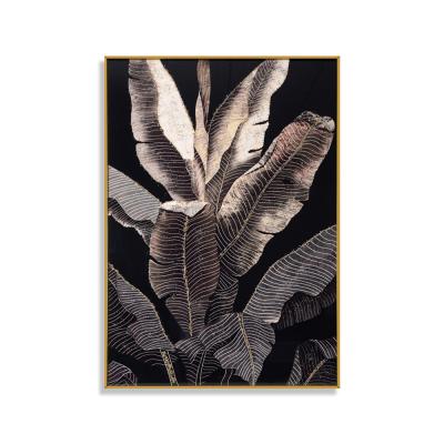 China New Design Office Decor Modern Plantain Leaves 3D Wall Painting Framed With Diamond for sale