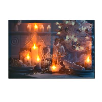 China Modern Peaceful Christmas Night Scene Canvas Wall Pictures Lights Led Canvas Painting for sale