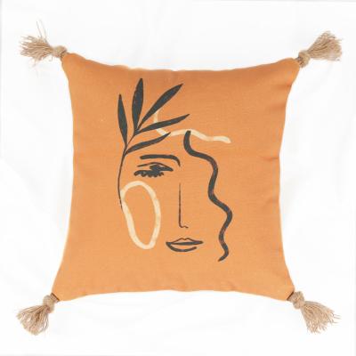 China PORTABLE Modern Digital Printing Poly Cotton Canvas Tile Cushion Cover Pillow Case With Tassel for sale