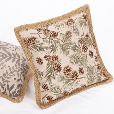 China Viable Couch Flower Plant Pattern Autumn Boho Cushion Tile Covers Jute Piping Decorative Pillowcase for sale