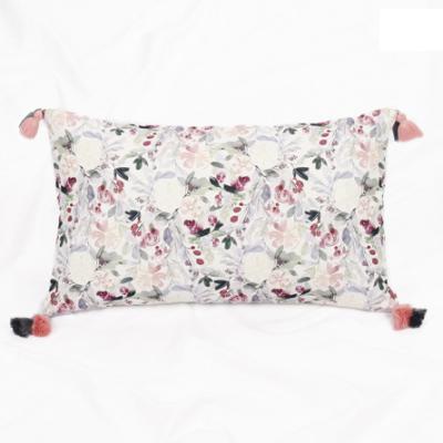 China Custom Decorative Wearable Modern Floral Print Tile Cushion Cover with Multicolor Tassels for Home Decor for sale