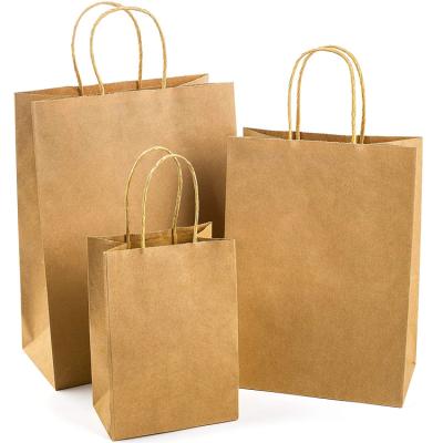 China Recyclable Wholesale Custom Fashion Logo High Quality Take Away Brown Kraft Paper Shopping Paper Bags for sale