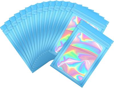 China Front Packaging Biodegradable Hologram Holographic Rainbow Color Resealable Food Storage Clear Food Smell Proof Smell Zipper Aluminum Foil Mylar Bag for sale