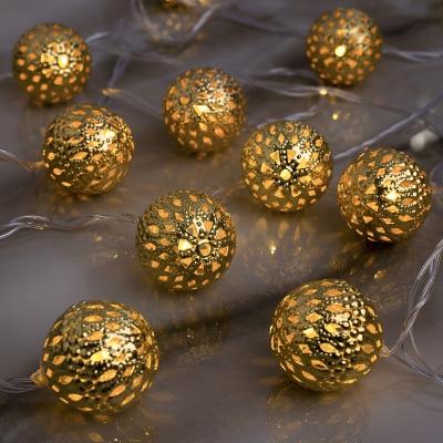 China Beautiful Festival Party Decoration Bulb Christmas Hollow Spherical Golden String Light for sale