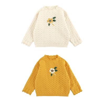 China 2021 new arrival beautiful girls breathable knitted sweater with embroidery flowers comfortable children autumn clothing for sale