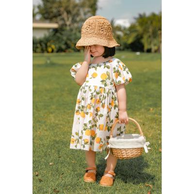 China Breathable 2021 Summer Kids Clothes Girls 100% Cotton Dress Adorable Puff Sleeve Dress For Vacation 20009 for sale