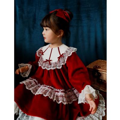 China D1226 Children's boutique Lolita style breathable girls dress winter thick dress velvet gorgeous dress with lace for sale