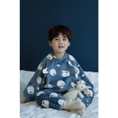 China D1319 cartoon lovely home pattern kids clothing set mow winter pajamas boys girls warm homewear for sale