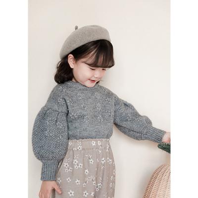 China D1236 anti-pilling children knitted sweater girls knitwear O-neck sweater with lovely flower for sale