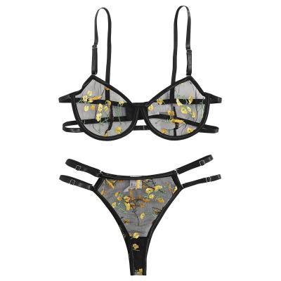 China Two-piece lingerie set of women's underwear 2022 mesh style underwear sexy fresh transparent embroidery sexy lingerie for Valentine's Day for sale