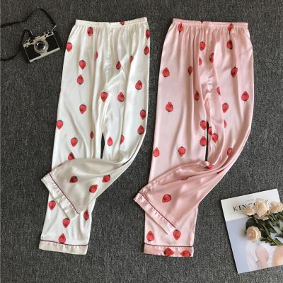 China New Product Hot Selling Breathable Sexy Women's Pajamas Sexy Strawberry Pattern Lace Home Cute Long Pants for sale