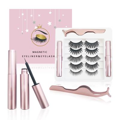 China Wholseasle Natural Soft Plant 5 Pairs Magnetic Lashes 2 Eyeliner And Magnetic Tweezers Eyelash Set for sale