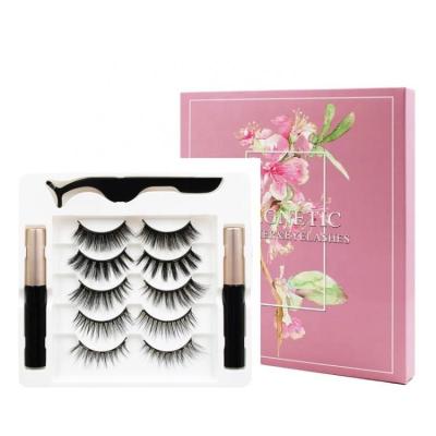 China Natural Soft Custom 5 Pairs Lashes Magnetic Boxes Faux Mink Eyelashes for sale