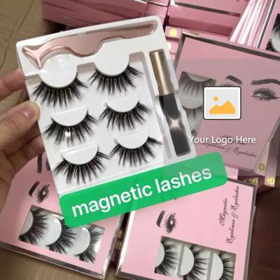 China 3 Pair Pestans Natural Soft Faux Magnetics Glamnetic Lashes With Eyeliner And Tweezers Set Box With Window Design for sale