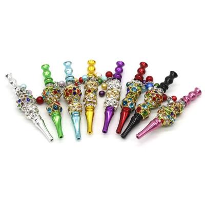 China Hot Sale Metal+rhinestone Bling Smoking Pipes Blunt Holder Metal Hookah Tips Herb Tobacco Smoking Accessories Cheap Handmade Detachable Pipe for sale