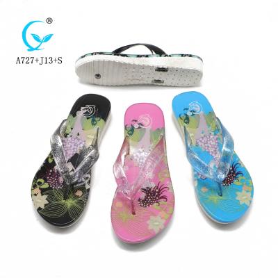 China Summer Beach Shoes Strap PVC Fashion Wedge Flip Flops Comfort Women Anti-Slippery Slippers for sale