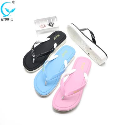 China Custom Anti-skid PVC Home Shoes Ladies Flip Flops Chappals High Heel Shoes Girls Female Slippers for sale