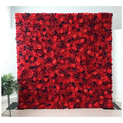 China Banquet New Design 3d Wedding Wrap Red Rose Flower Wall Artificial Flower Wall Decoration Backdrop for sale