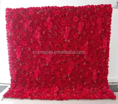 China Wedding Event Wedding Customizable Red Decorative Silk Flower Panels Roll Up Rose Flower Wall Artificial for sale