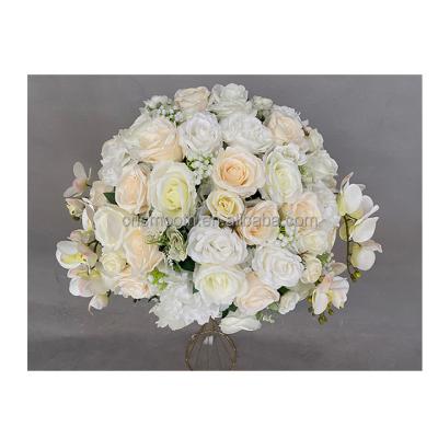 China Banquet Wedding Flower Arrangement Rose Centerpiece Customizable Artificial White Flower Ball for sale