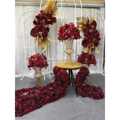 China Wedding Party Event Decoration Artificial Silk Bright Red Roses Flower Ball Wedding Centerpieces for sale