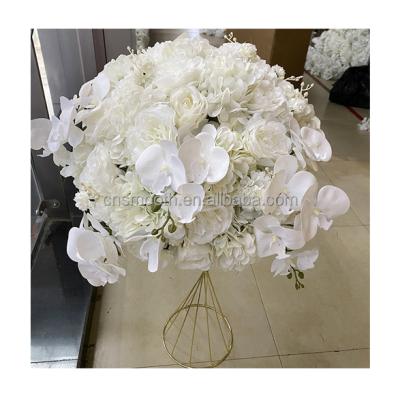 China Easy Decorative Flowers Rose Artificial Flower Centerpieces Orchid Ball Centerpiece Garland Wedding Arrangement Decoration White for sale