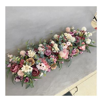 China Easy Decorative Wedding Backdrop Artificial Flower Table Silk Runner Customized Silk Runner Panels Flowers For Sale for sale