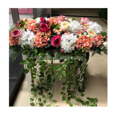 China Silk Flower Banquet Table Runner Garland And White Rose Bridal Centerpiece Table Runner For Your Reception for sale