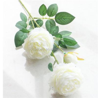 China Banquet touch real silk flower peony white artificial flower head for event decoration for sale