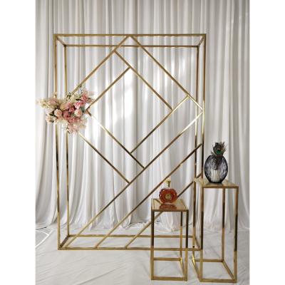 China Wedding/Banquet/Hotel Wedding Gold Stainless Steel Arch Frame Stand Mental Geometric Backdrop For Party for sale