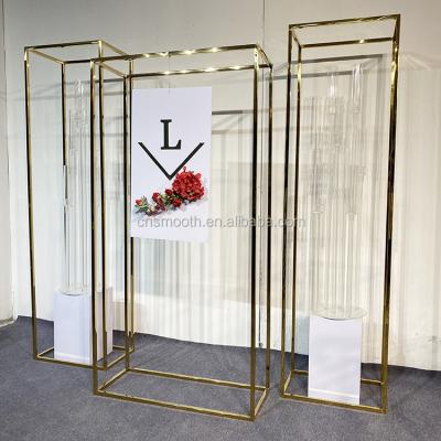 China wedding/banquet wedding/hotel sale hot gold stainless steel backdrop frame mental stand for wedding party decoration for sale