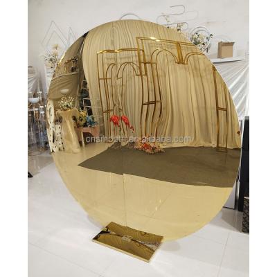 China Shiny Stainless Steel Round Arch Stainless Steel Wedding Mirror Gold Backdrop Wedding For Sale for sale