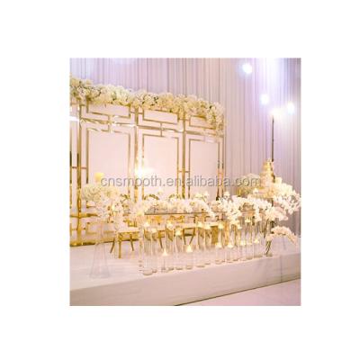 China Wedding Furniture New Arrival White Acrylic Gold Stainless Steel Backdrop Wedding Wall Panels for sale