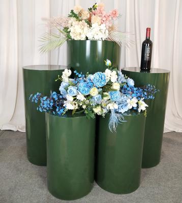 China Morden Birthday Party Decoration Blue Round Cylinder Metal Pedestals For Wedding for sale