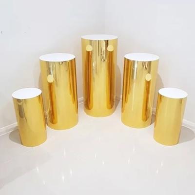 China Acrylic Wedding Pillar Pedestal Gold Display Pedestals Wedding Acrylic Pedestal Cylinder Pedestal for sale