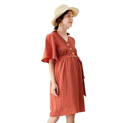 China New Arrival Breathable Women Factory Wholesale V Neck Knee Length Button Dress Loungewear Maternity Dress for sale