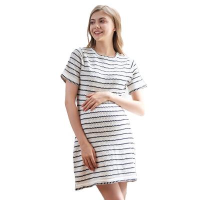 China Wholesale Casual Pregnant Wear New Arrival Breathable O-neck Breathable Stripes Knit Women Maternity Dresses for sale