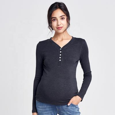 China New Arrivals Maternity Breathable Sexy V-Neck Long Sleeve Stretch Nursing Blouse for sale