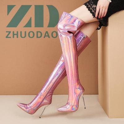 China ARCH BACK 2022 Custom New Design Ladies Patent Leather And Sandals Boots Designer Sexy Pointed Toe Over - The Knee Boots Brand Wholesale for sale