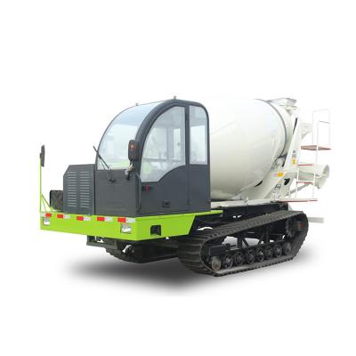 China Hotels Crawler concrete mixing truck 2 cube more efficient concrete transporter car automatic feeding mixer for sale