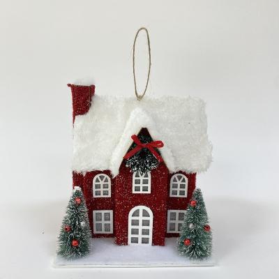 China Popular Christmas Gift Factory Outlet Handcraft Red Christmas Cardboard Paper House Villa Snowflake Christmas Tree Ornament Pendant for sale